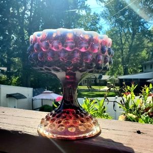 Vintage Fenton Plum Hobnail Glass Compote Bowl - 6" x 5"